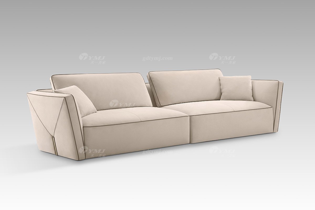 現代輕奢時尚別墅豪宅家具米色真皮三位沙發三位沙發LS2813-36側面