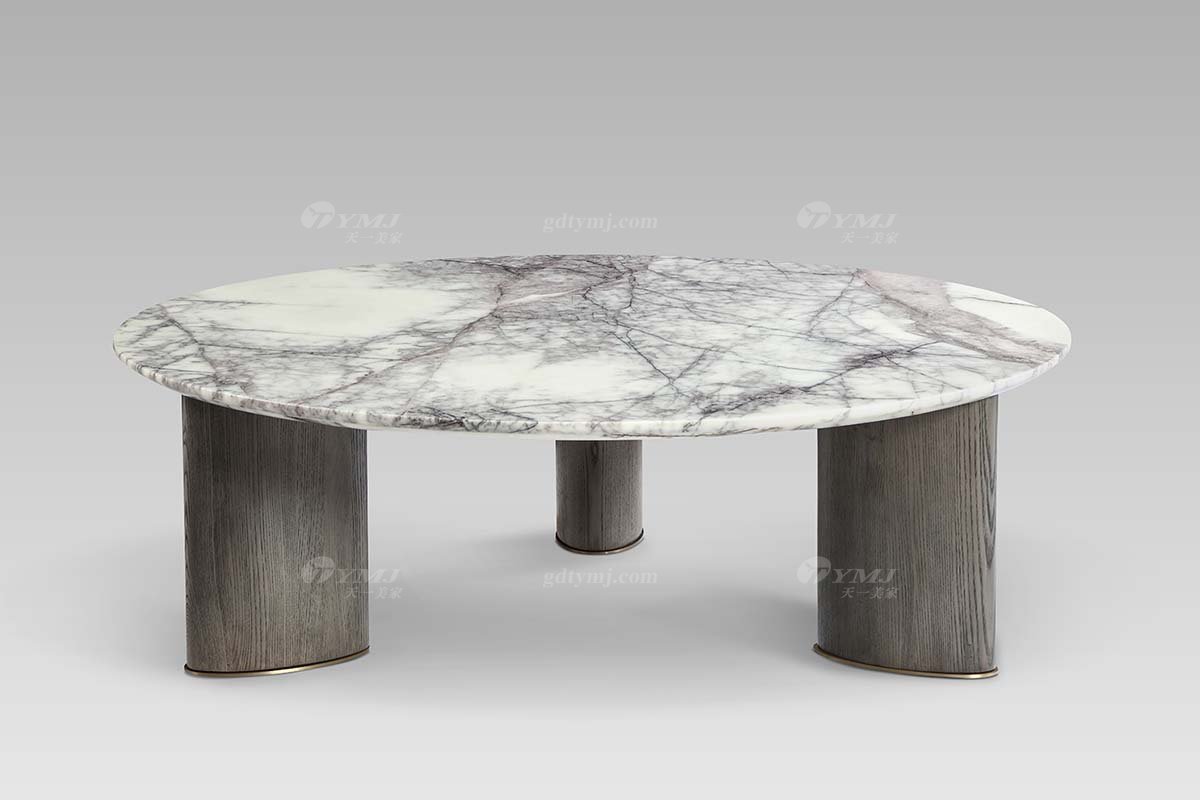 高端現代輕奢時尚高級大理石面+灰橡意大利金底茶幾