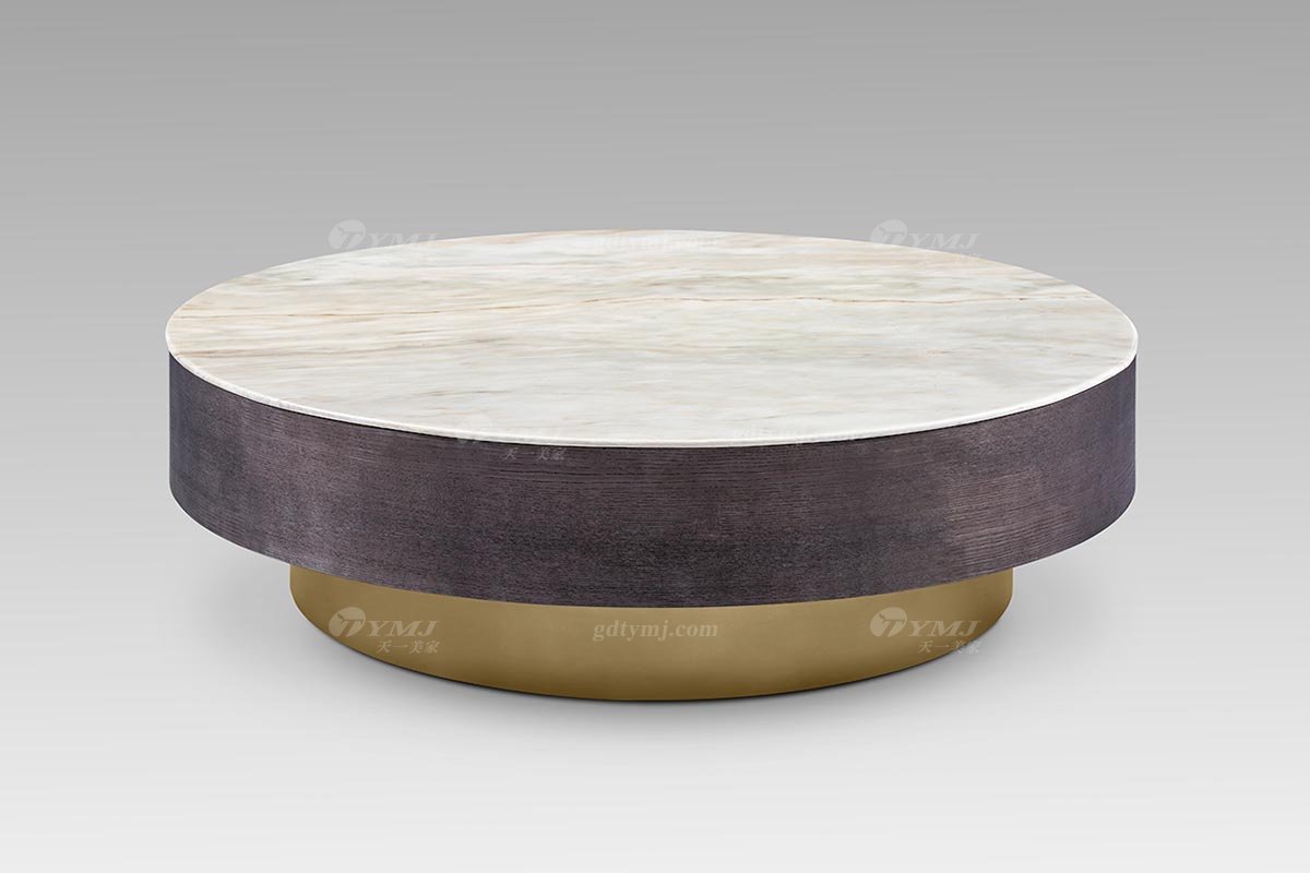 高端別墅現代輕奢家具高級大理石+灰橡色大圓幾大圓幾LT2815-2