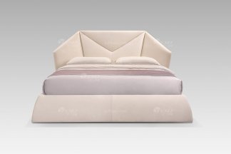 現代輕奢時尚高端米色真皮大床