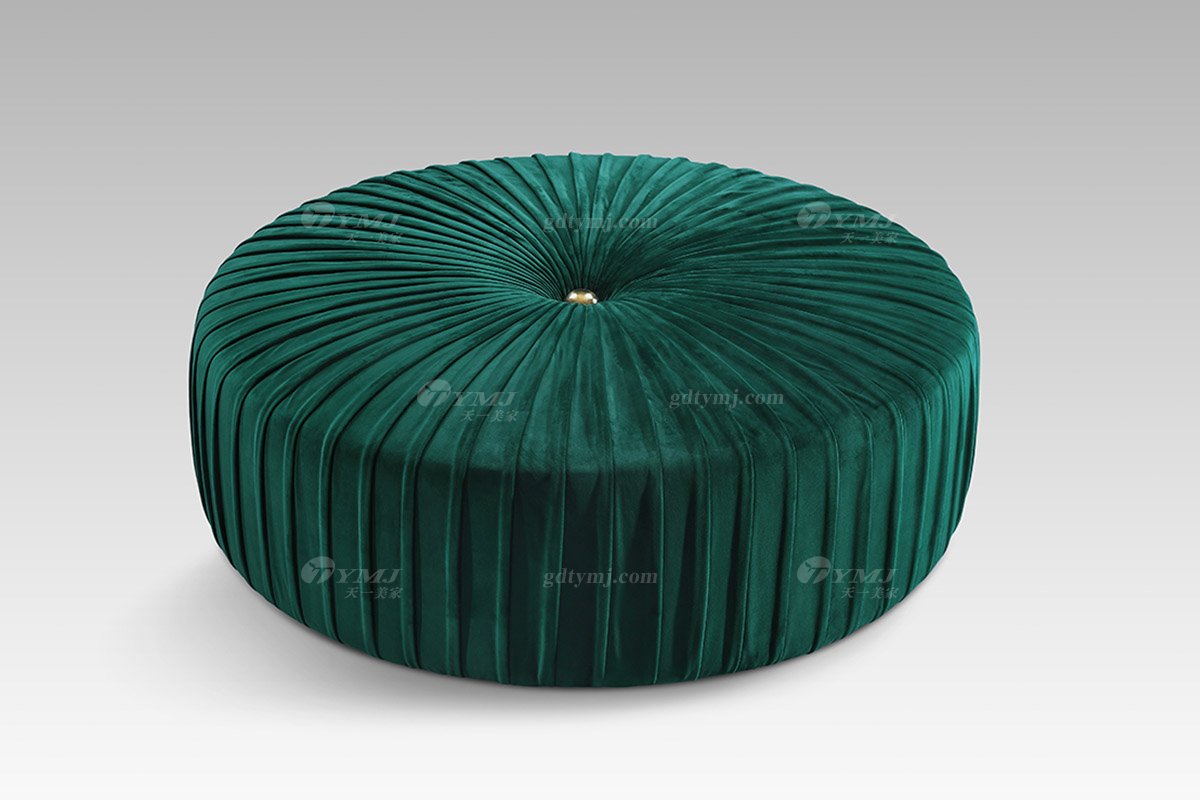 現代輕奢時尚高端家具綠色絨布藝圓墩床尾凳