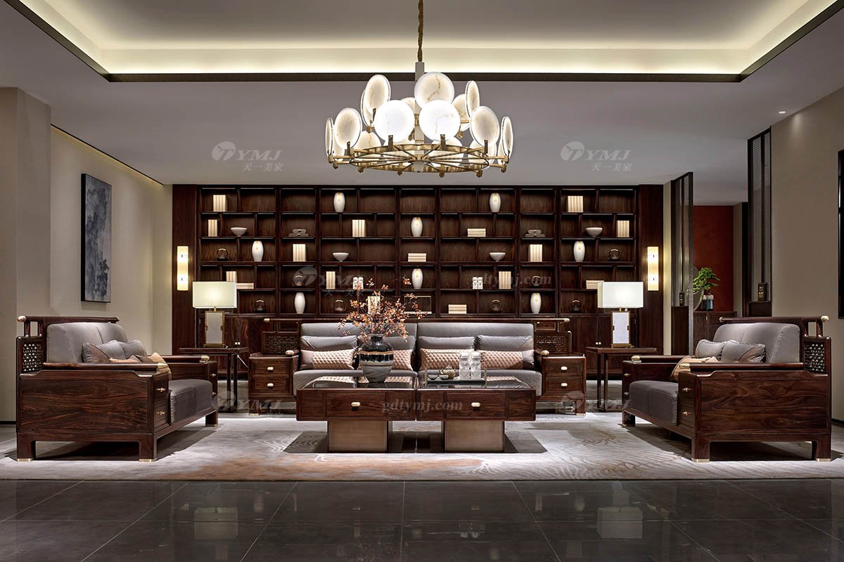 高端時(shí)尚新中式輕奢家具品牌黑酸枝單位沙發(fā)單位沙發(fā)H-PDSF1場景