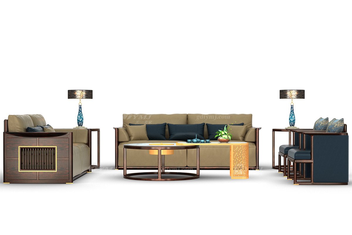 優雅新中式輕奢高端品牌家具黑酸枝實木意大利真皮單位沙發單位沙發H-PMSF1組合