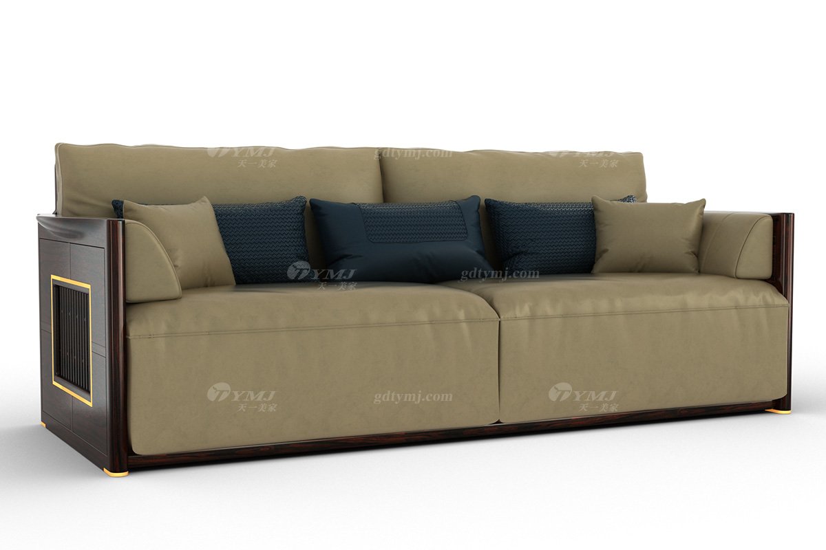 優雅新中式輕奢高端品牌家具黑酸枝實木意大利真皮三位沙發