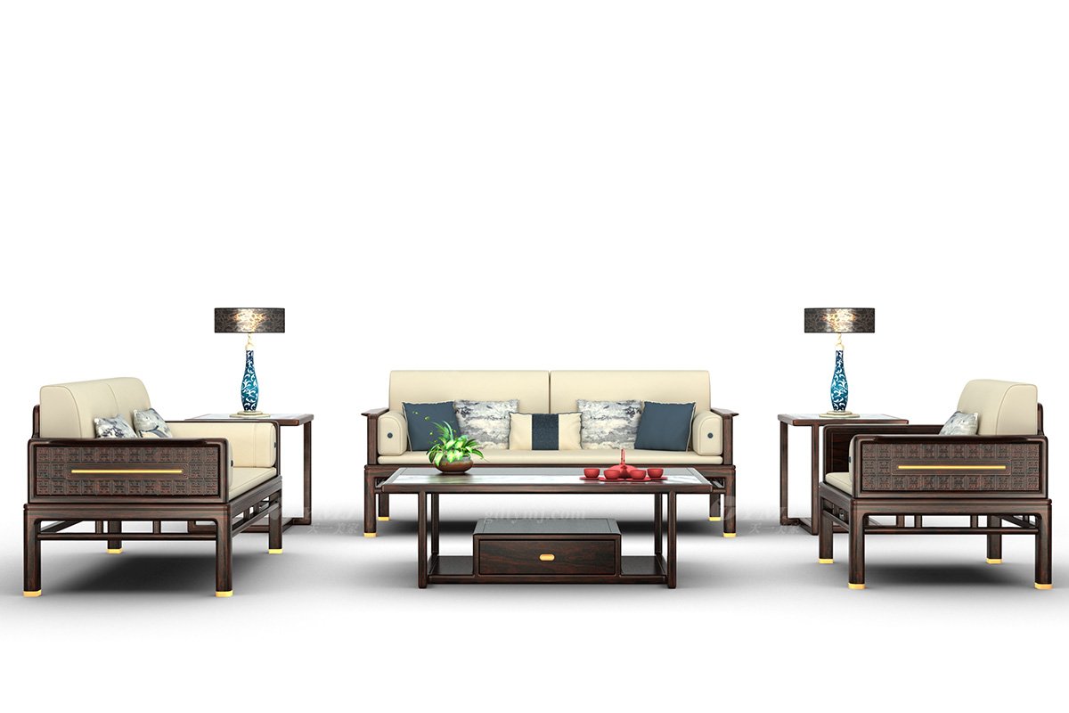 時尚優(yōu)雅新中式輕奢高端品牌家具黑酸枝實木雙人位沙發(fā)雙人位沙發(fā)H-PYSF2組合