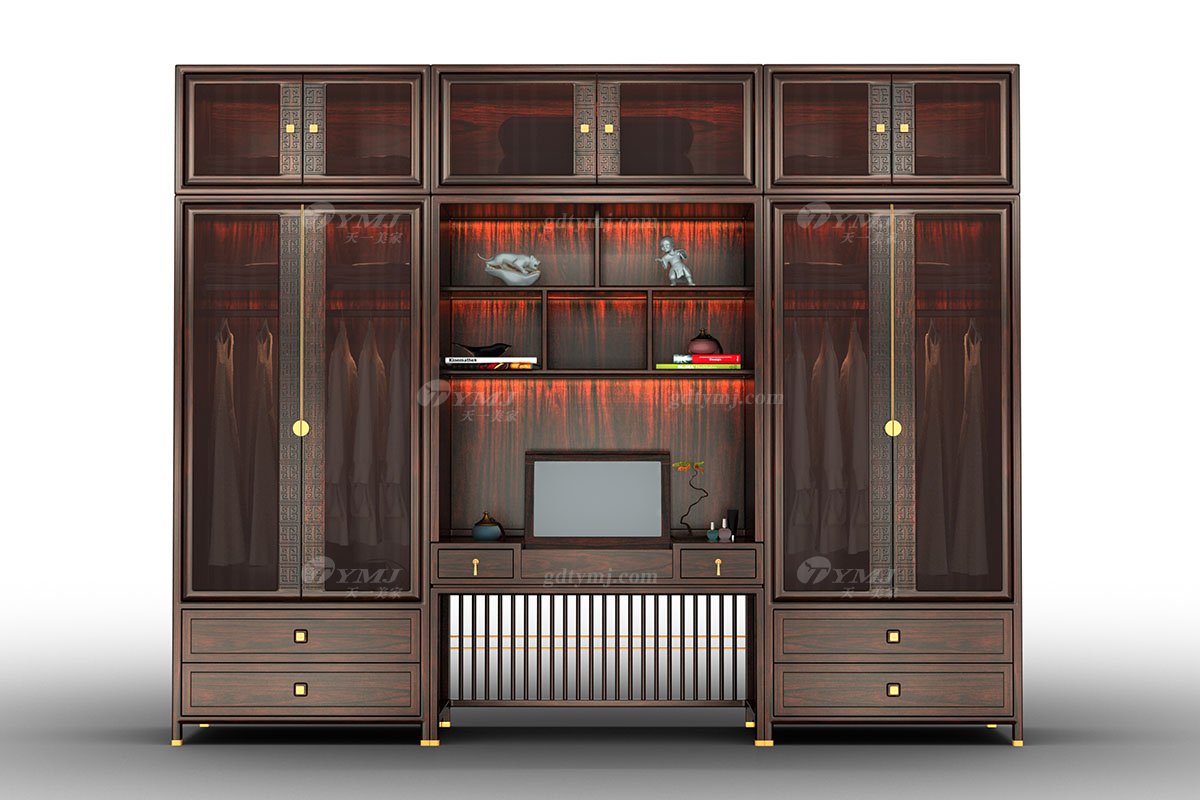 高端會所家具品牌新中式輕奢黑酸枝實(shí)木組合衣柜