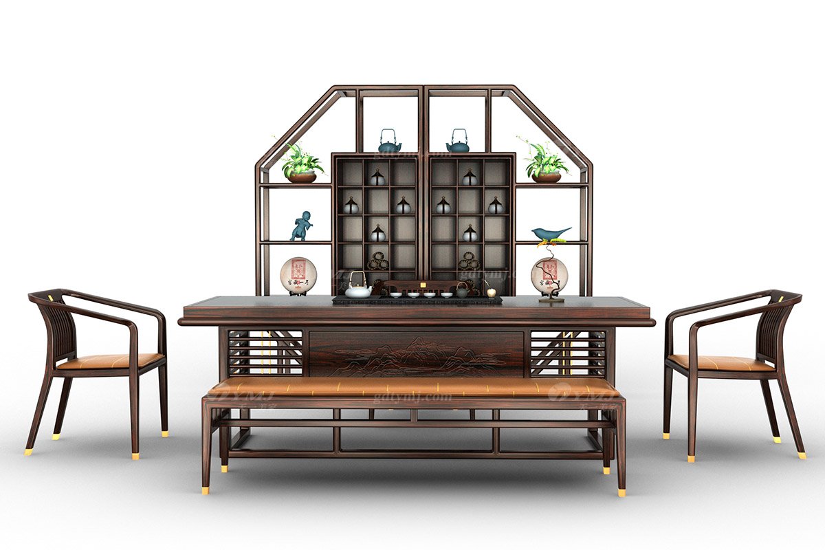 簡約新中式高端會所別墅家用家具輕奢全紅木黑酸枝實(shí)木長茶凳長茶凳H-PMCTD組合