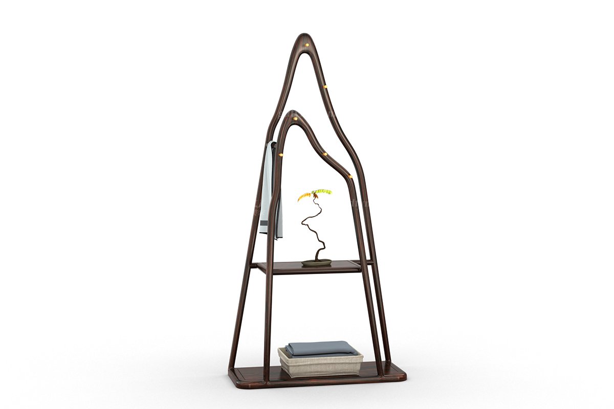 新中式高端會所別墅家用家具時(shí)尚輕奢全紅木黑酸枝實(shí)木衣帽架