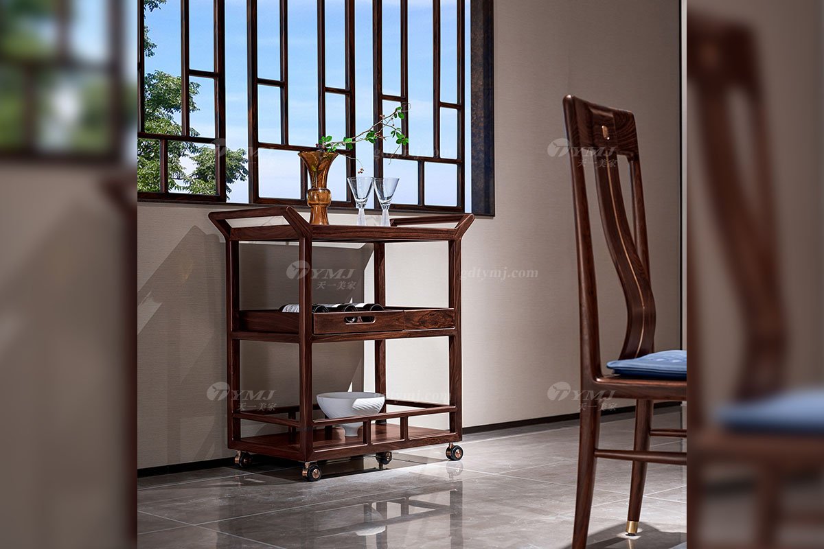 新中式高端會所別墅家用家具時(shí)尚輕奢全紅木黑酸枝實(shí)木餐車餐車H-PDCC場景