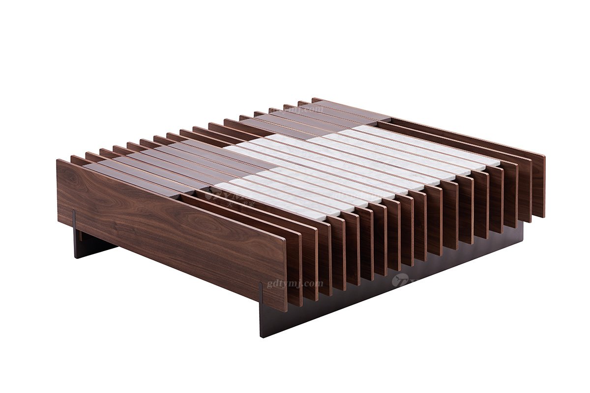 時尚輕奢家具創意高端現代別墅家具品牌北美黑胡桃實木+大理石茶幾