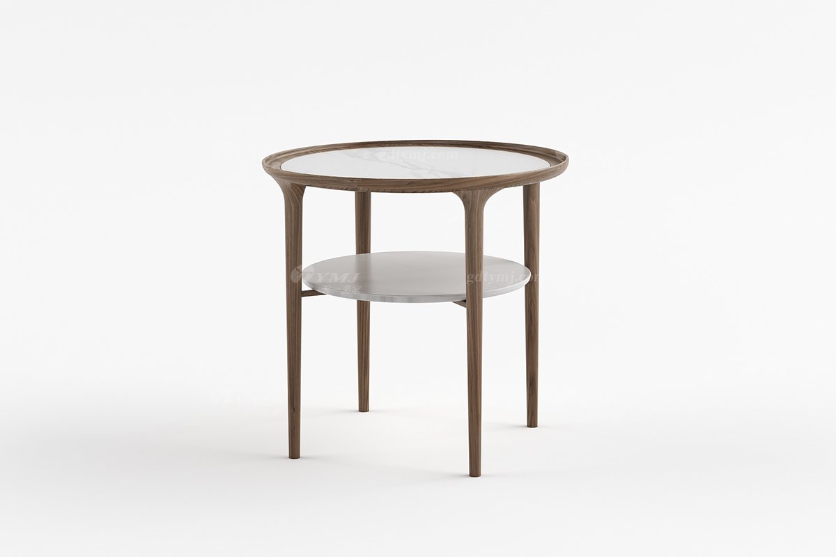 時尚輕奢家具品牌現代客廳北美黑胡桃實木+巖板角幾圓幾CT-18圓幾1