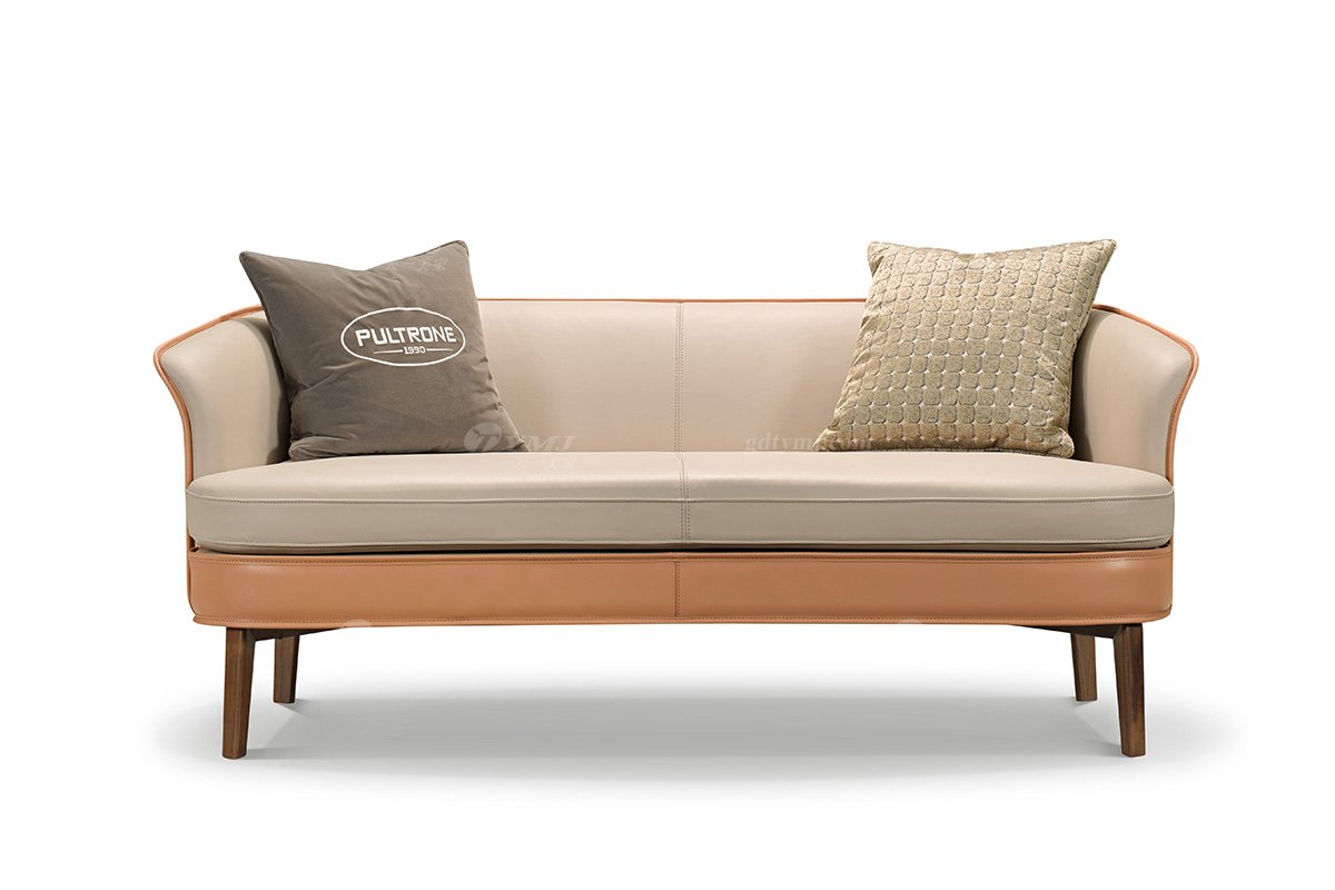 時尚輕奢家具現代高端別墅家具品牌皮藝軟包+黑胡桃實木三位沙發