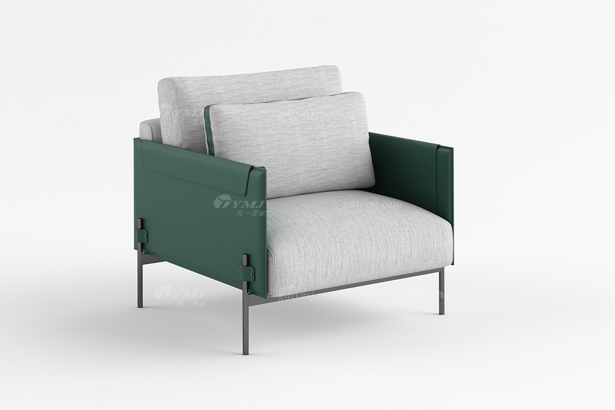 現代時尚輕奢家具別墅家具簡約皮布藝結合金屬框架單位沙發