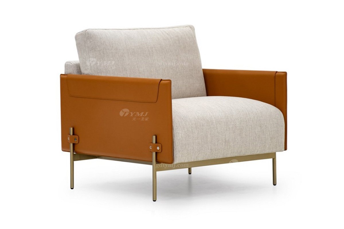 現代時尚輕奢家具別墅家具簡約皮布藝結合金屬框架單位沙發SF-22單位沙發橙色