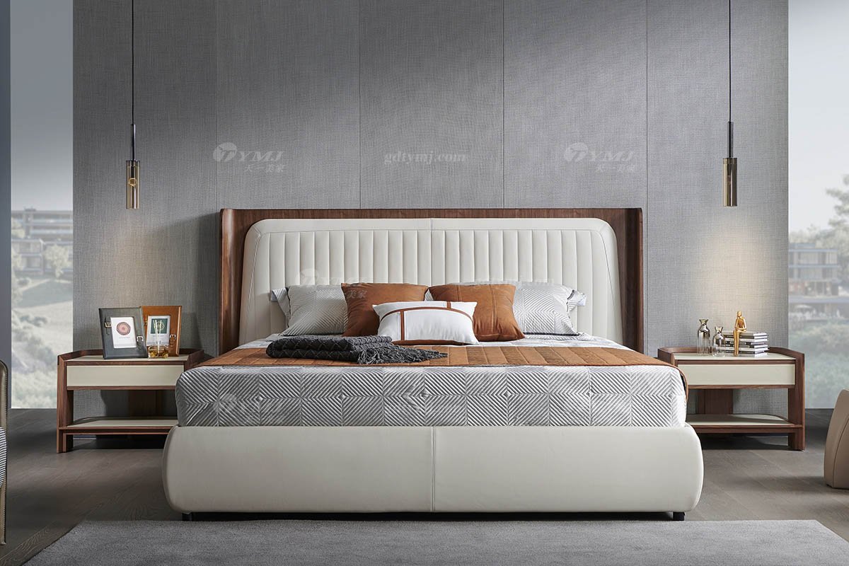 時尚輕奢家具現(xiàn)代別墅家具品牌臥室北美黑胡實(shí)木大床雙人床A-07雙人床場景