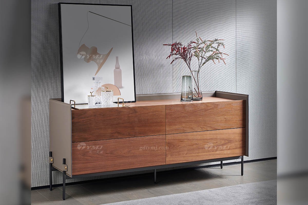 現代時尚輕奢高端別墅家具品牌餐廳北美黑胡桃實木餐邊柜餐邊柜場景