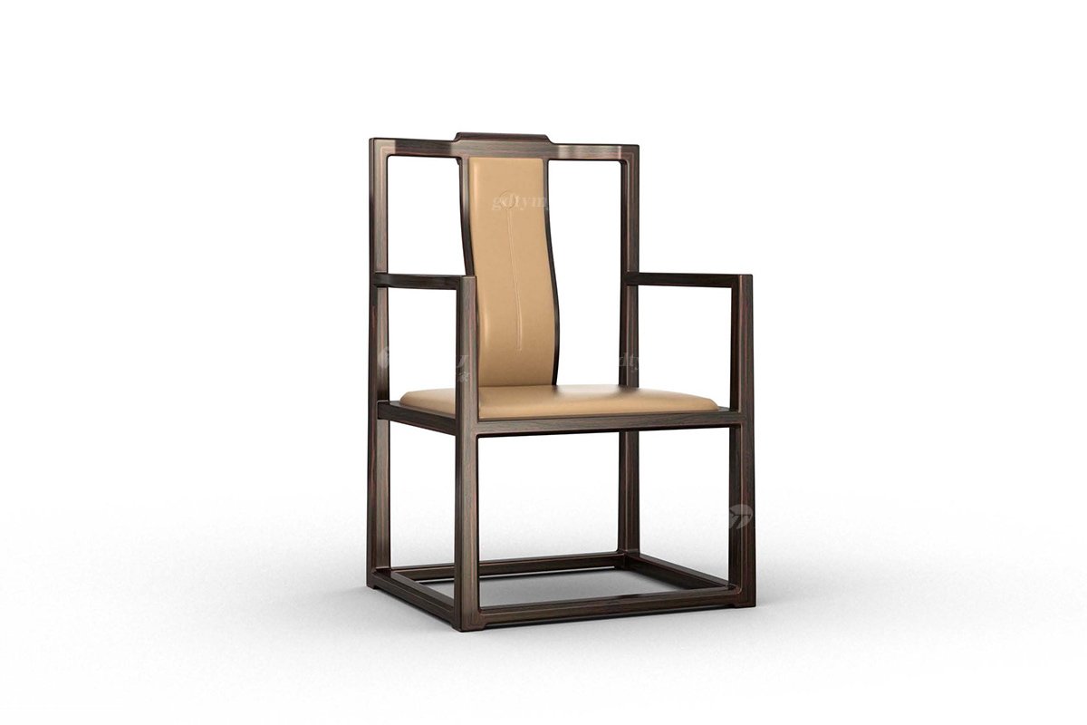 新中式別墅會所家具品牌家具深咖色進(jìn)口烏金木實木書房書椅