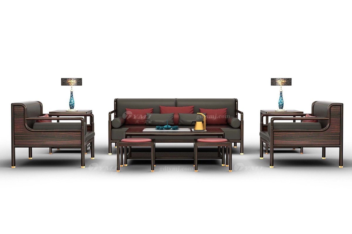 新中式家具品牌高檔別墅會所家具進口烏金木實木方凳H-GFFD方凳場景