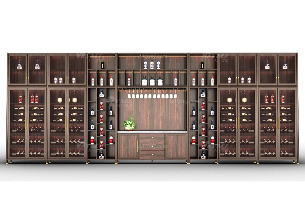 時尚新中式風格家具品牌高端輕奢家具進口烏金木實木+黃銅五金定制酒柜H-GDZJGB定制酒柜