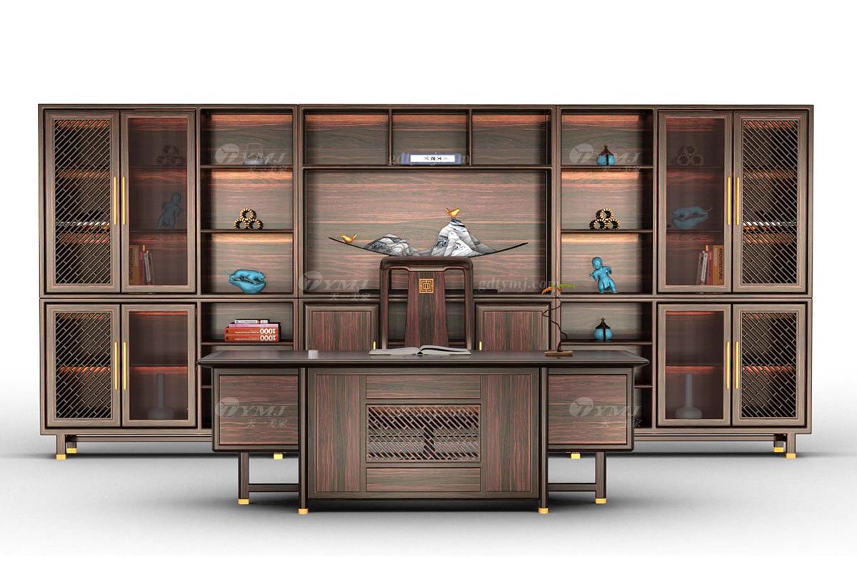 時(shí)尚新中式風(fēng)格家具品牌高端頂級(jí)輕奢家具進(jìn)口烏金木實(shí)木大班臺(tái)H-GRBT22班臺(tái)組合