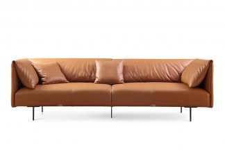 現代輕奢時尚高端別墅家具意式極簡風格客廳橙色真皮三位沙發(fā)