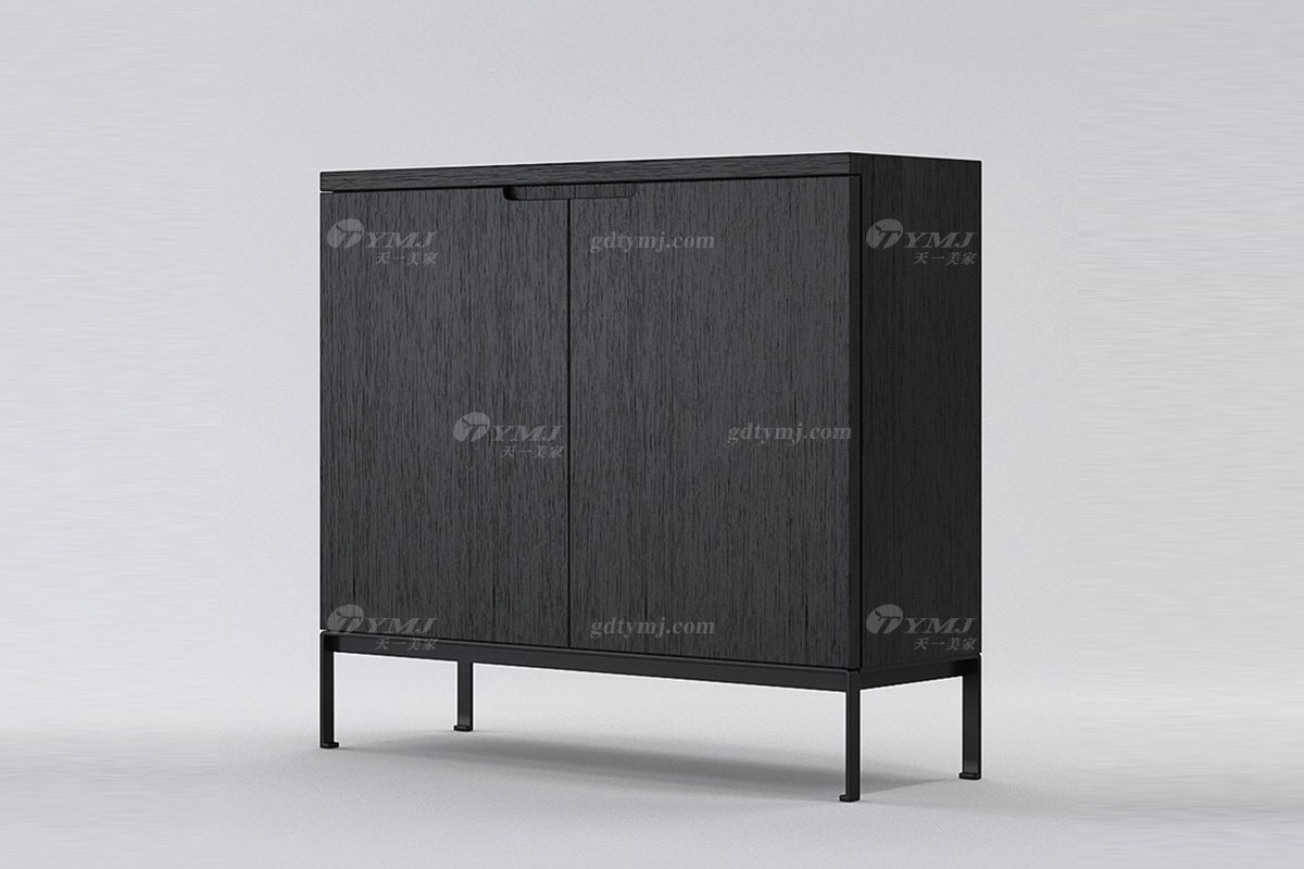 現代輕奢時尚高端別墅家具意式極簡風格客廳實木黑橡色邊柜餐邊柜LH1522餐邊柜