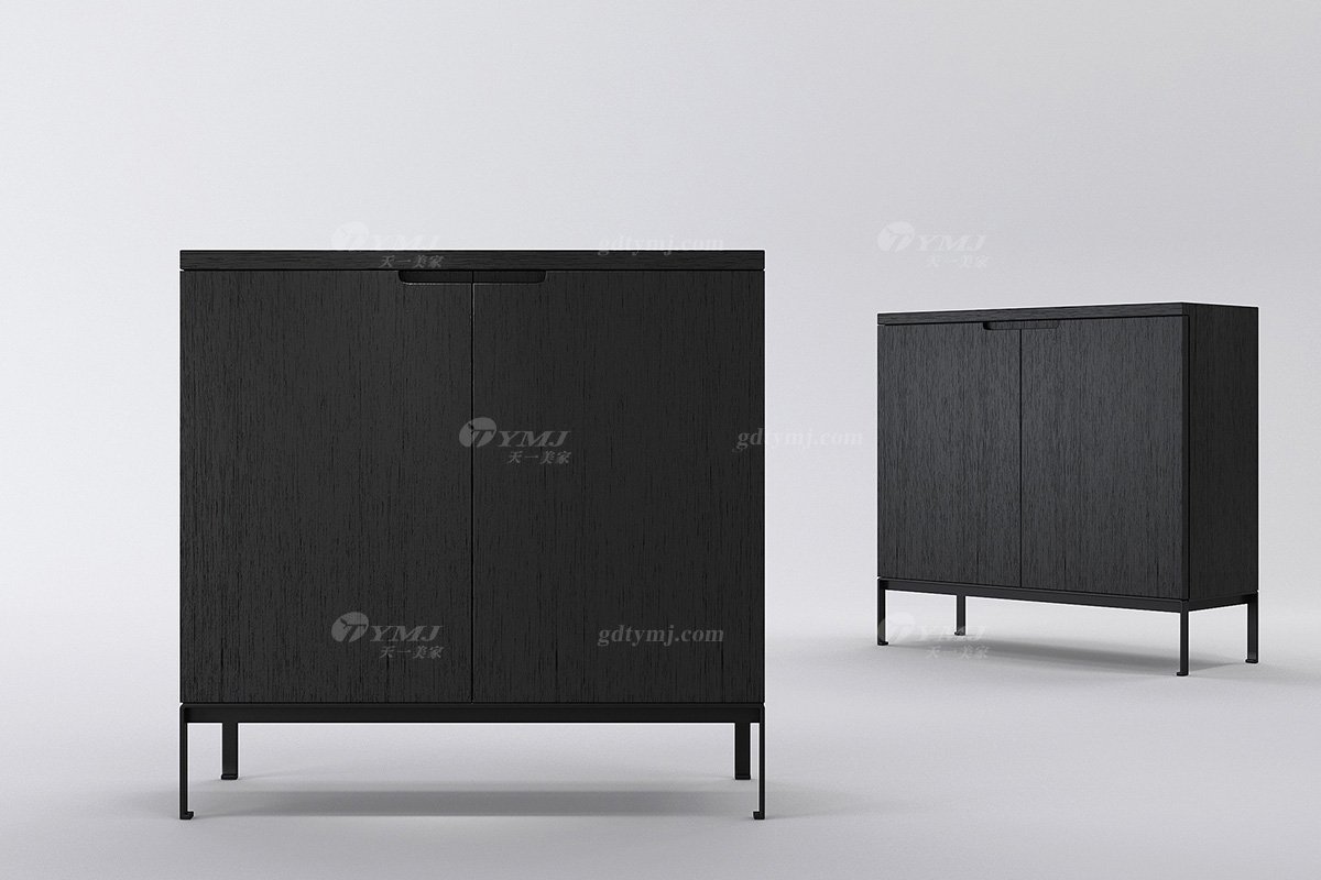 現代輕奢時尚高端別墅家具意式極簡風格客廳實木黑橡色邊柜餐邊柜LH1522邊柜組合