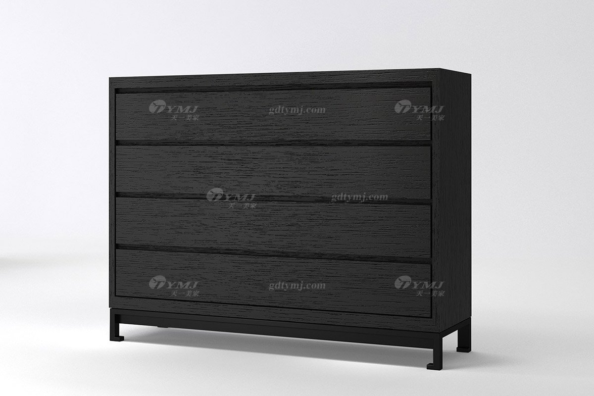 現代輕奢時尚高端別墅家具意式極簡風格客廳實木煙熏黑橡色斗柜