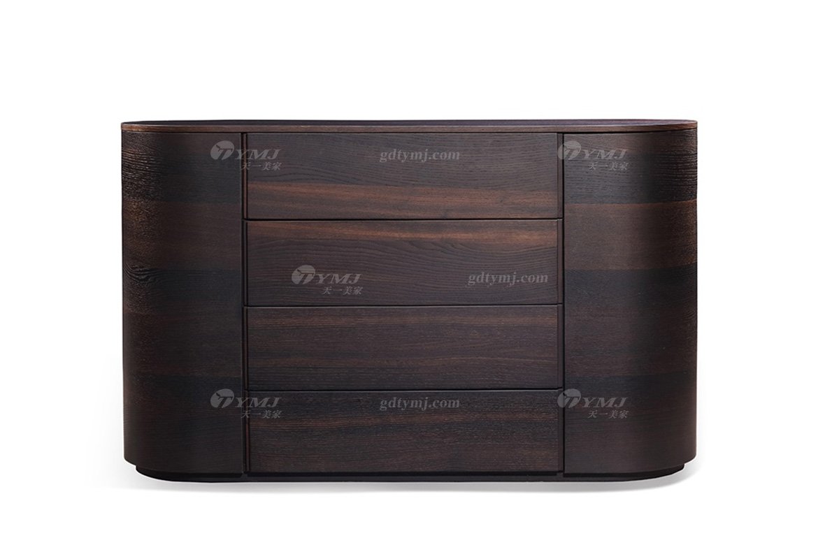 意式極簡風格高端別墅家具現代輕奢時尚臥室實木黑胡桃色斗柜