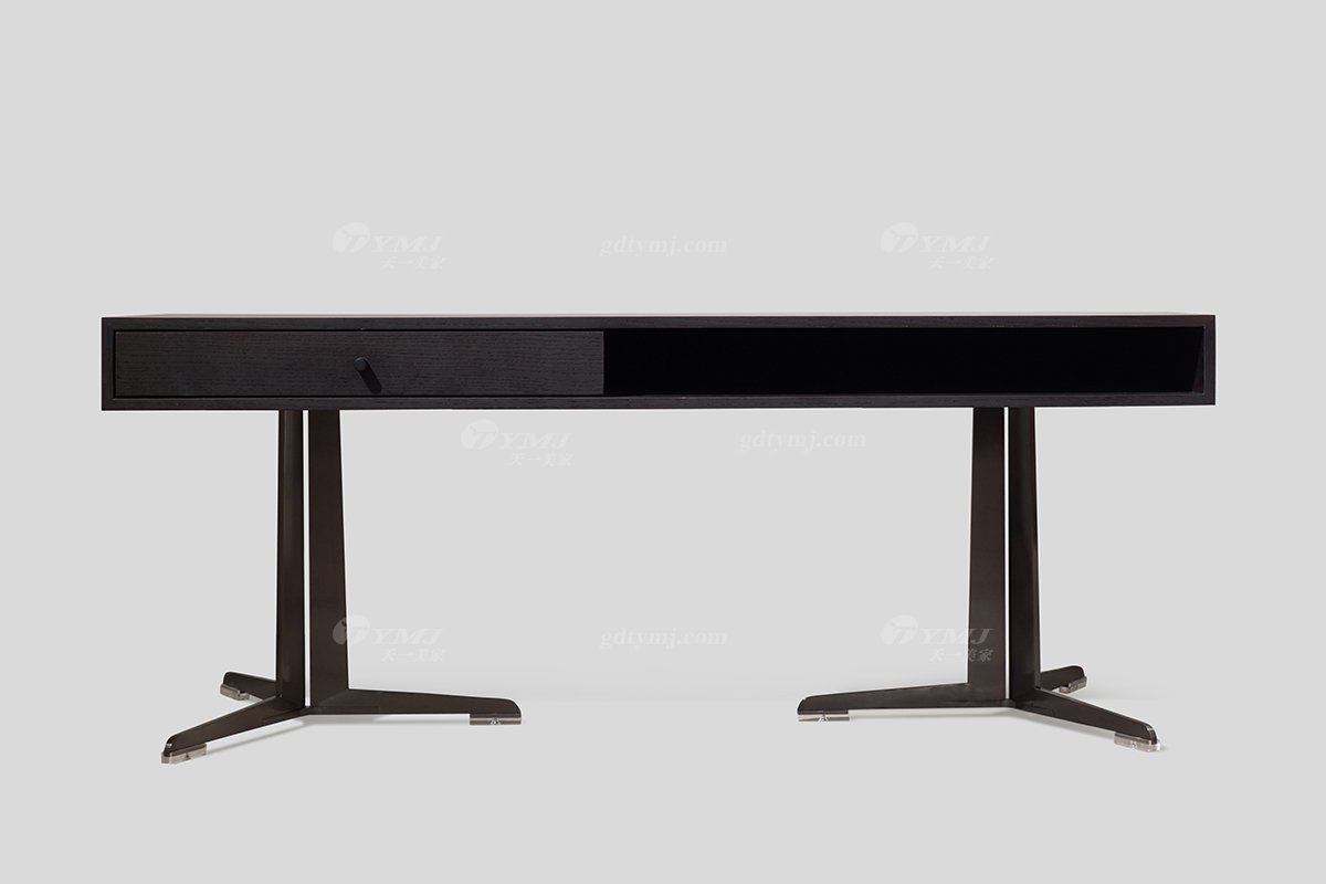 意式極簡風格高端別墅家具現代輕奢時尚客廳煙熏色黑橡色方茶幾