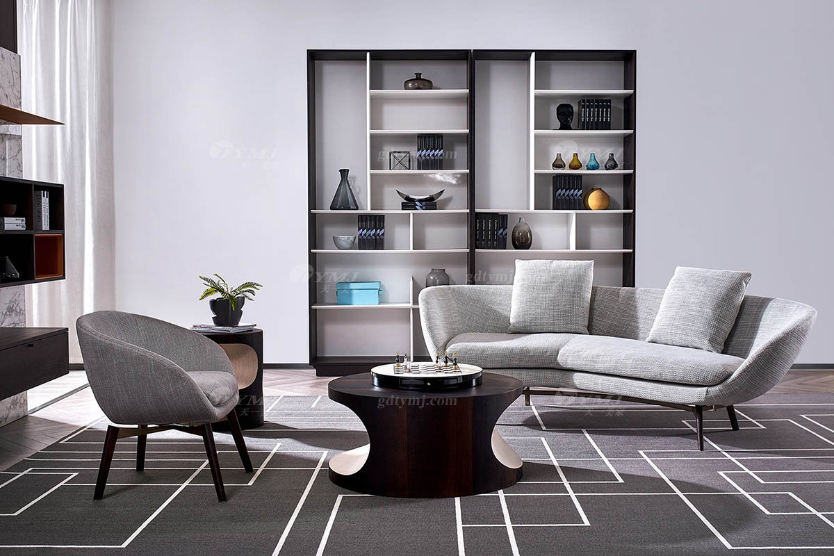 意式極簡風格高端別墅家具品牌現代輕奢時尚客廳布藝轉角沙發LS1803-29轉角沙發