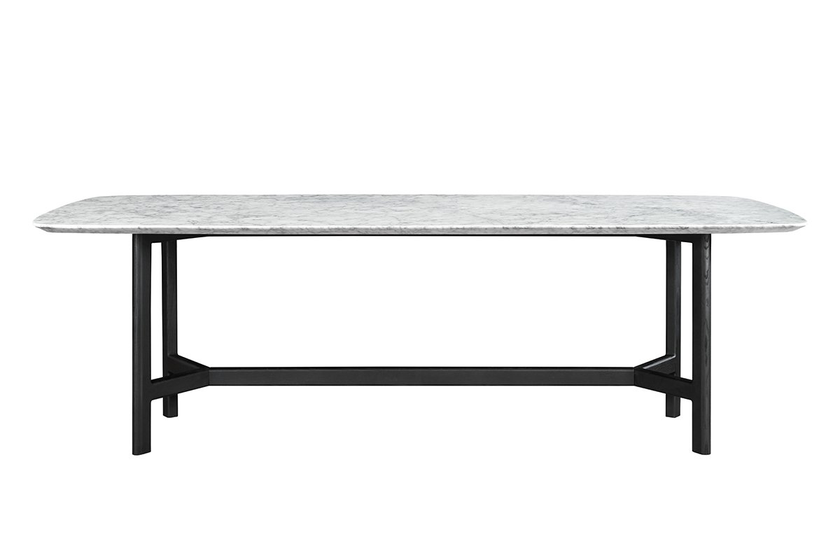 意式極簡風格高端別墅豪宅家具品牌現代輕奢簡約時尚大理石+黑橡色長餐桌