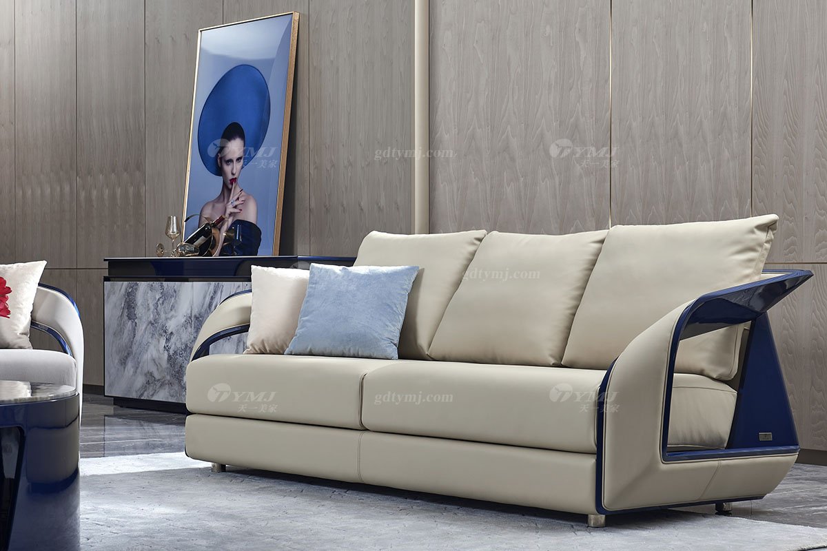 高端別墅豪宅家具星級酒店家具品牌后現代輕奢風格客廳時尚真皮+孔雀藍二位