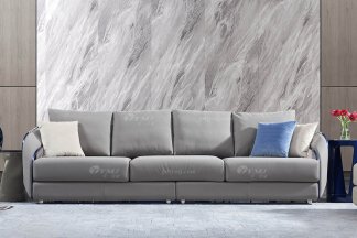 高端別墅豪宅家具星級酒店家具品牌后現代輕奢風格客廳時尚大氣舒適真皮+孔雀藍四位沙發