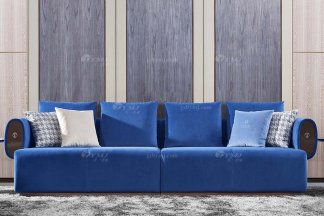 高端別墅豪宅家具星級酒店家具品牌后現代輕奢風格客廳時尚創意藍色布藝四位沙發