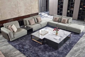 高端會所別墅大宅家具品牌后現代輕奢風格客廳大氣舒適米色轉角組合沙發