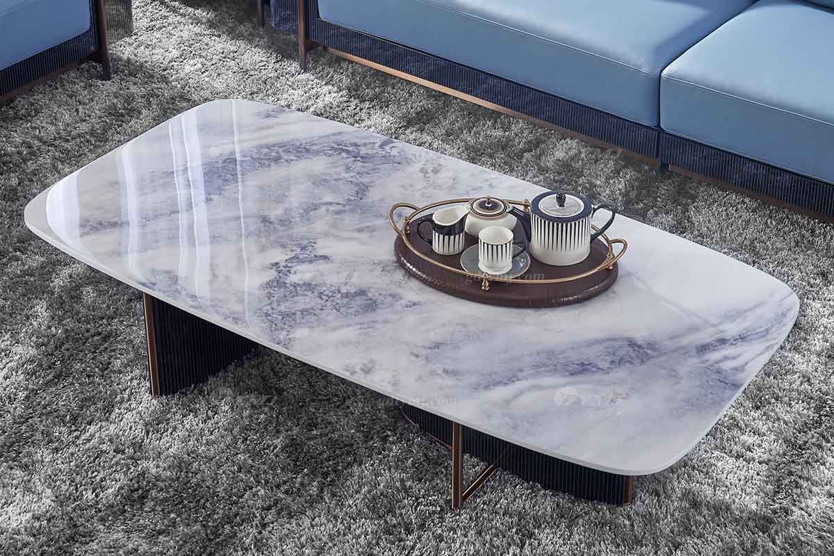 后現代輕奢風格家具高端會所別墅品牌家具時尚大理石面+金屬茶幾