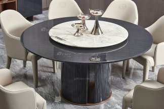 后現(xiàn)代輕奢風(fēng)格家具高端會(huì)所別墅品牌家具時(shí)尚餐廳大理石+黑檀圓餐桌餐臺