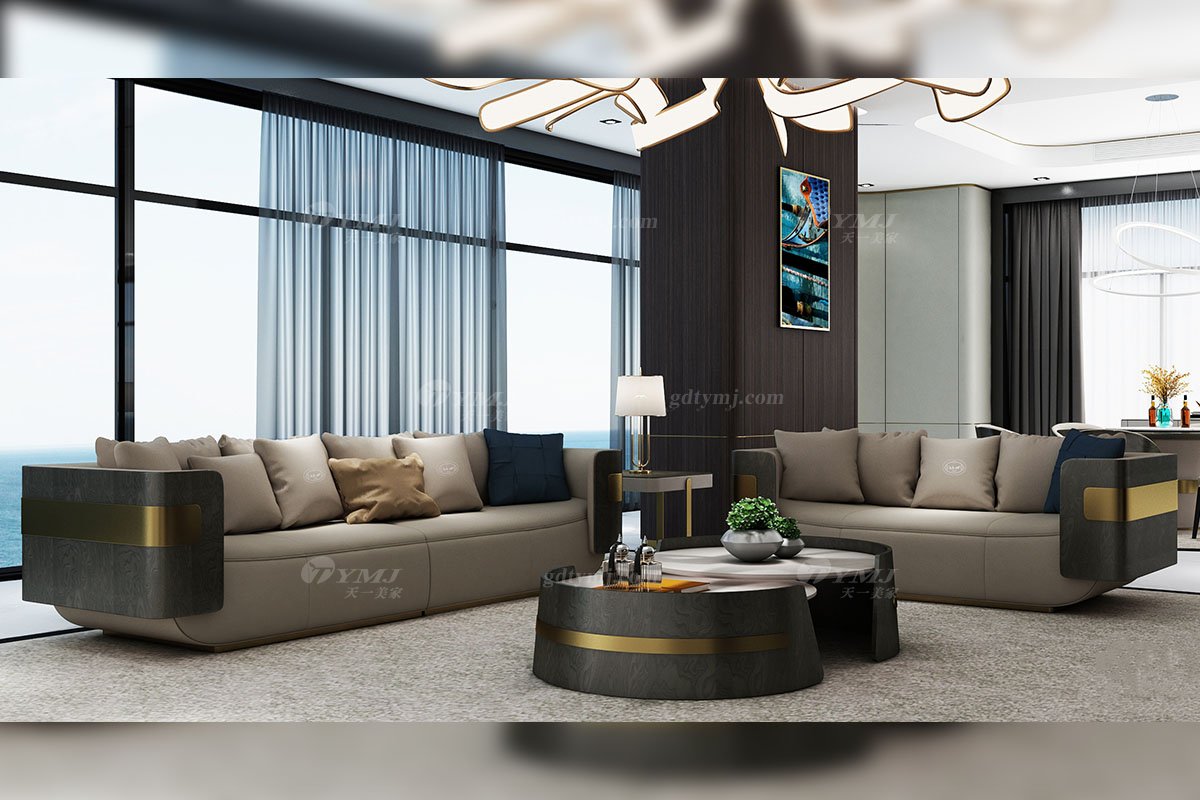 輕奢后現代風格家具高端會所別墅品牌家具時尚客廳魚肚白灰石面+樹瘤飾面茶幾套幾組合CK167-φ93套幾場景