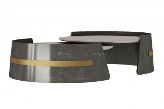 輕奢后現代風格家具高端會所別墅品牌家具時尚客廳魚肚白灰石面+樹瘤飾面茶幾套幾組合