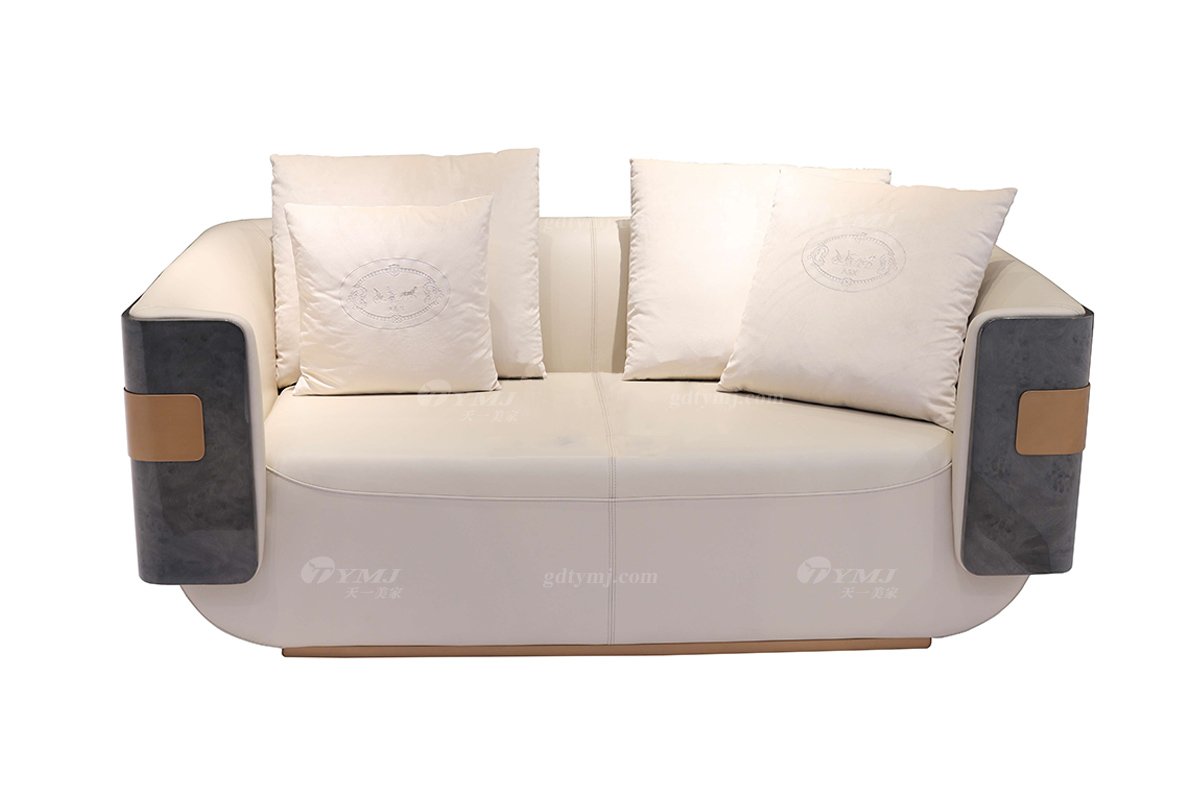 輕奢后現代風格家具高端會所別墅品牌家具時尚客廳真皮+樹瘤二位沙發