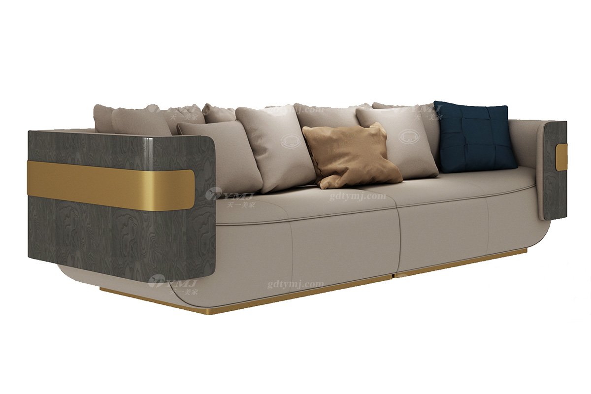 輕奢后現代風格家具高端會所別墅品牌家具時尚客廳樹瘤+真皮四位沙發CX640-4四位沙發1