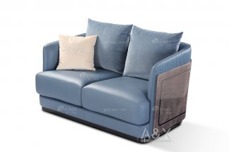輕奢后現代風格家具高端會所別墅品牌家具時尚客廳藍色皮藝二位沙發