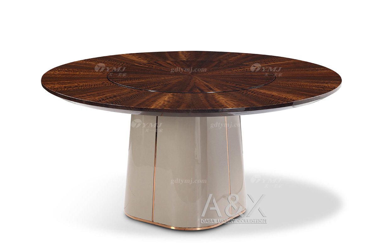 輕奢后現代風格家具高端會所別墅品牌家具餐廳尤加利咖啡色餐桌