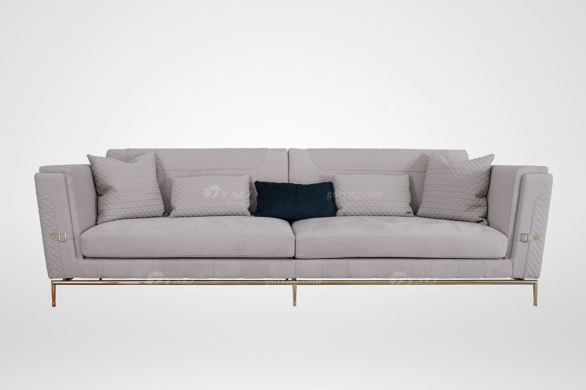 簡美輕奢風格家具高端別墅會所家具品牌客廳時尚金屬底布藝四位沙發5230-04多位沙發