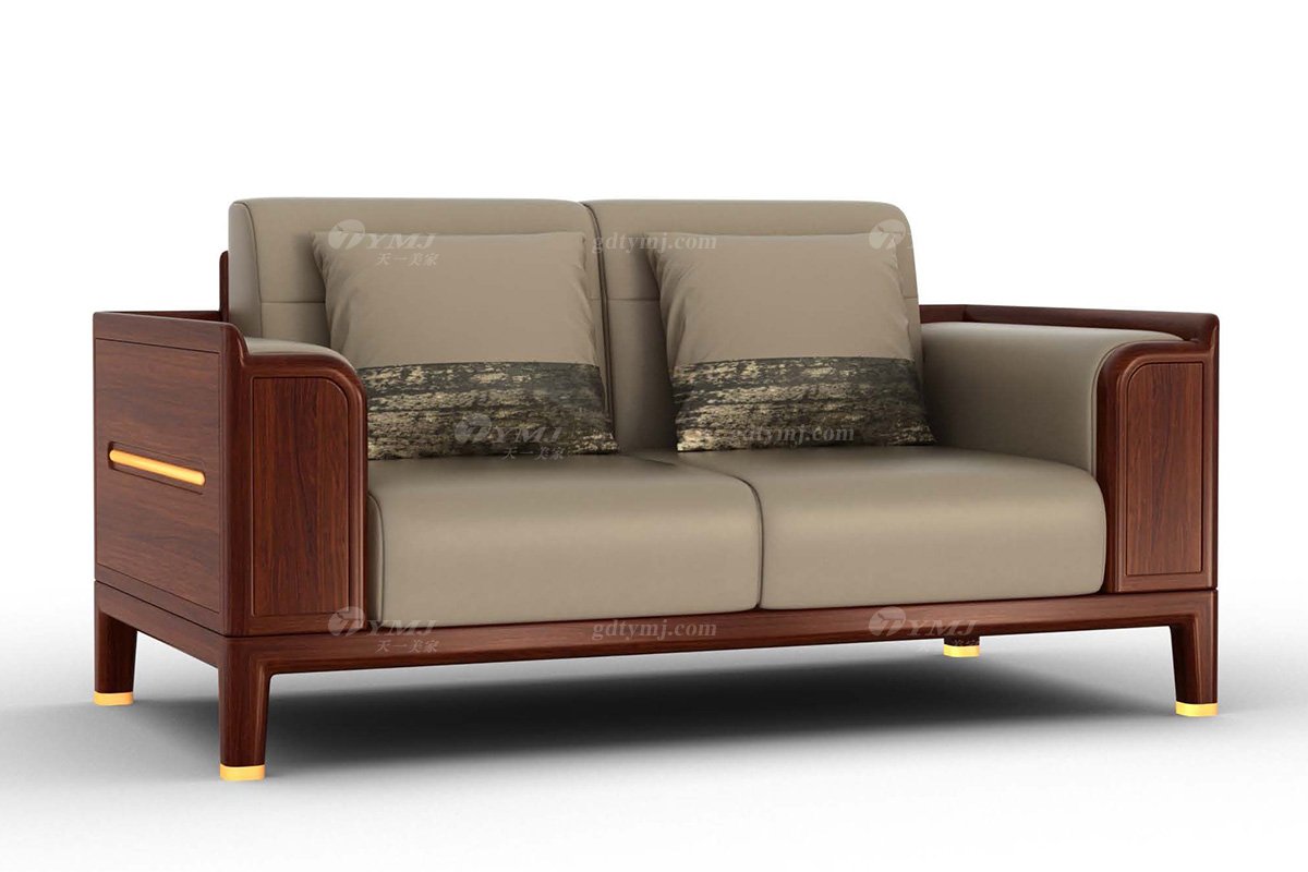 高端新中式辦公家具風格品牌家具簡約大氣實木刺猬紫檀雙人位沙發