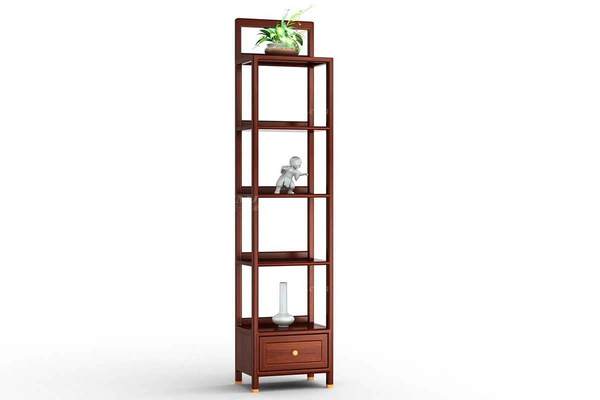 新中式辦公家具風格高端品牌家具簡約時尚大氣實木安哥拉紫檀博古架馬到成功博古架邊柜