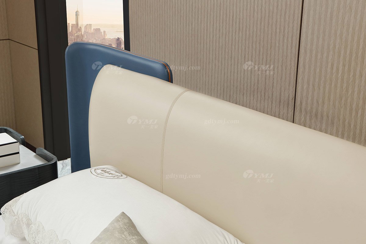 輕奢后現(xiàn)代風(fēng)格家具高檔會所別墅家具品牌時尚大氣皮藝雙人床大床CW262-081雙人床細(xì)節(jié)