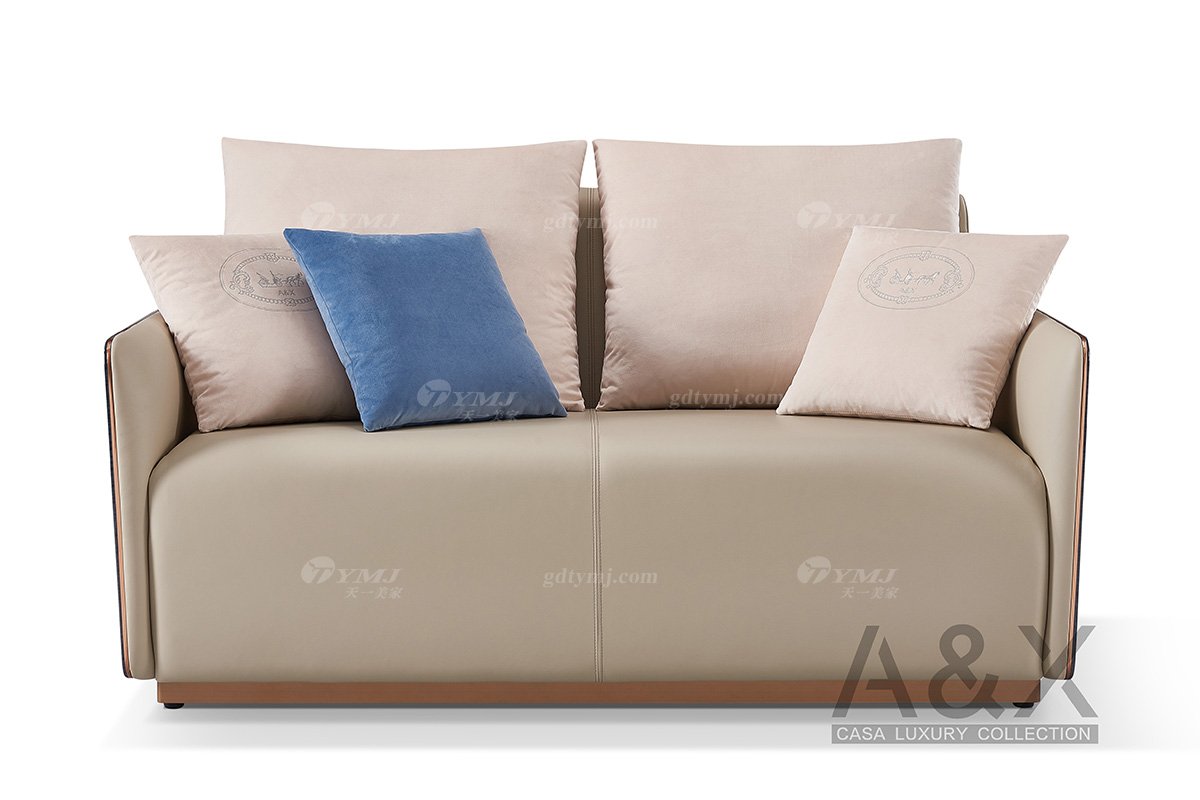 輕奢后現代風格家具高端會所別墅家具品牌時尚大氣皮藝+莫蘭迪蘭亮光二位沙