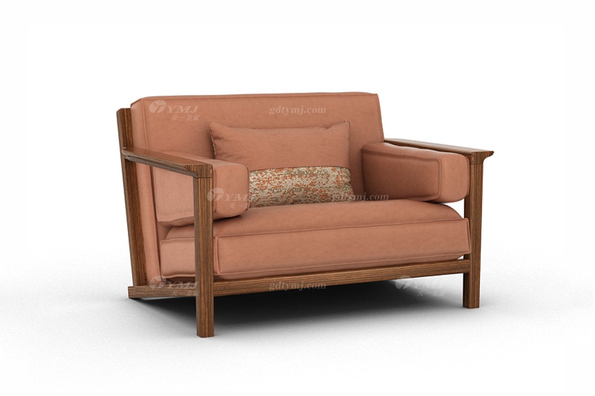 新中式家具風格高端別墅家具品牌簡約風格客廳棕色生態皮藝單人沙發